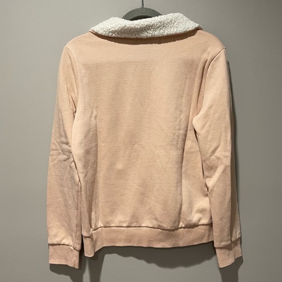 Forever 21 Light Pink Fur Neck Zip Up Sweatshirt - Picture 2 of 3